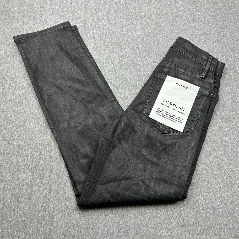 Frame Denim Jeans Le Sylvie Slender‎ Straight Womens 24 Black Pattern NEW
